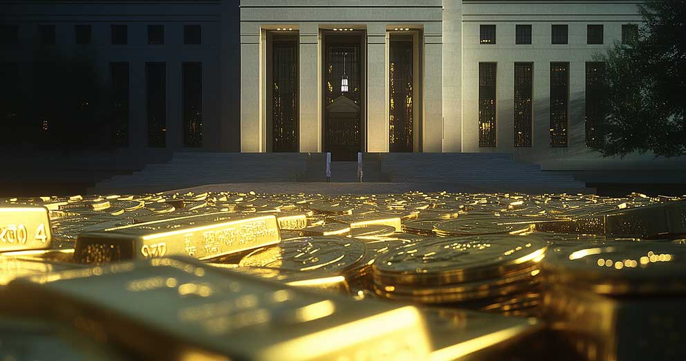 Federal Reserve building and gold